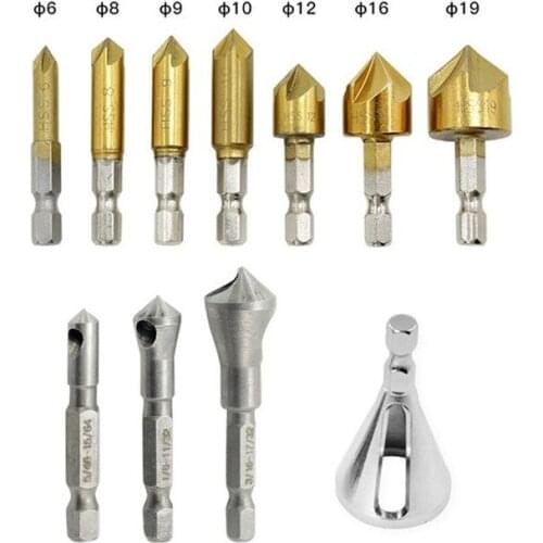 6pcs 6mm-19mm HSS Chamfer Countersink Chamfer Drill Bit 1/4" Hex Shank 90 Degree Wood Chamfering Cutter Deburring Device