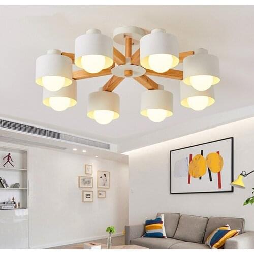 LED Chandelier For Living Room Wood Lustre E27 Chandelier Lighting With Lampshades Dining Chandeliers Kitchen Lamps Modern