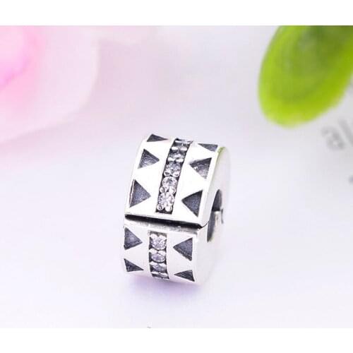 Triangle Sqaure Circle Zircon Crystal Bead Stopper Clip Fit Original Pan Charm Bracelet 925 Sterling Silver Making Berloque