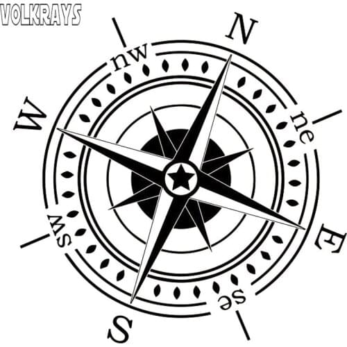 Volkrays Personality Car Sticker Nswe Compass Nautical Accessories Reflective Waterproof Vinyl Decal Black/Silver,15cm*15cm