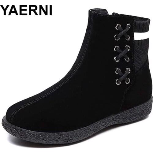YAERNI 2021Winter Ankle boots for Women Winter boots women Plush Warm Boots Women Boots Female Zip Shoes Women Plus Size 43
