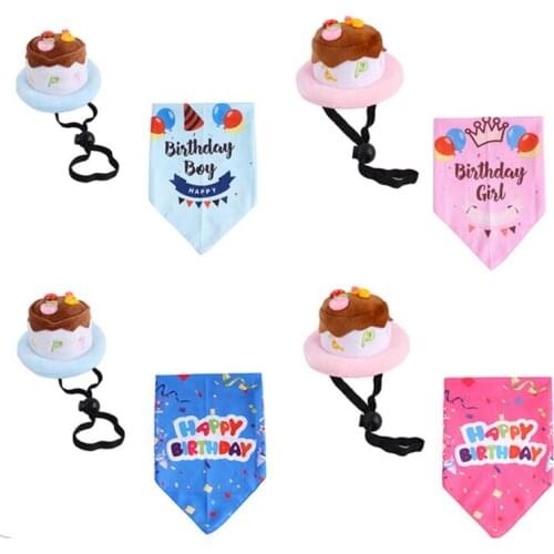Cute Pet Dogs Birthday Caps Bibs Set Letter Printed Pet Party Bandanas Costume for Kitten Cats Pets Dog Products Hot Sale