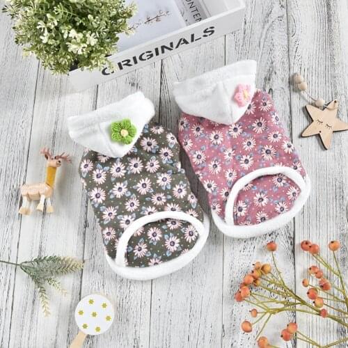 Winter Warm Pet Clothes Lamb Wool Sleeveless Dog Coat Jacket Floral Printed Fleece Dog Vest for Small Dogs Pet Clothing