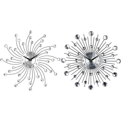 1 Pcs 33 X 33 X 2.5Cm 3D Large Wall Clock Clocks & 1 Pcs 33 X 33 X 4.5Cm Metal Art Crystal Sunburst Wall Clock