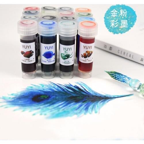 16 colors x Gold Powder Ink , Fountain Pen Ink, Non-carbon Ink, Dip Pen Ink, 5ml/bottle