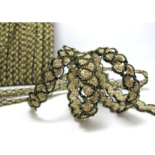 2 Yards 3/8 Inch Black and Gold Glittery Ric Rac Gimp Trim|Craft Supplies|Doll Trim|Embellishment|Decorative Trim|Wavy Trim