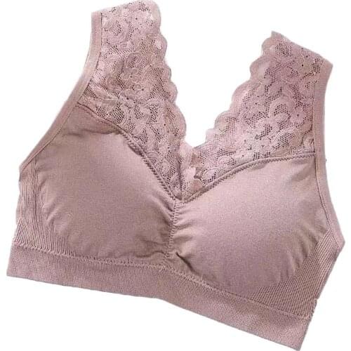2021 Women Solid Color Padded Wireless Lace Patchwork Bra Brassiere Sport Underwear dormir tops бюстгалтер женский