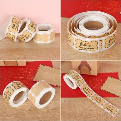 250pcs/Roll Kraft Paper Stickers Goods Package Seal Pack Label 'Thank you for order' 'Support Business' 3*5cm/1.18*1.07in Heart