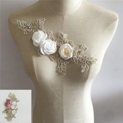 Fashion Embroidery 3D Three-dimensional Flower Lace Collar DIY Rhinestone Lace Tulle Lace Collar Decoration Clothes Accessories