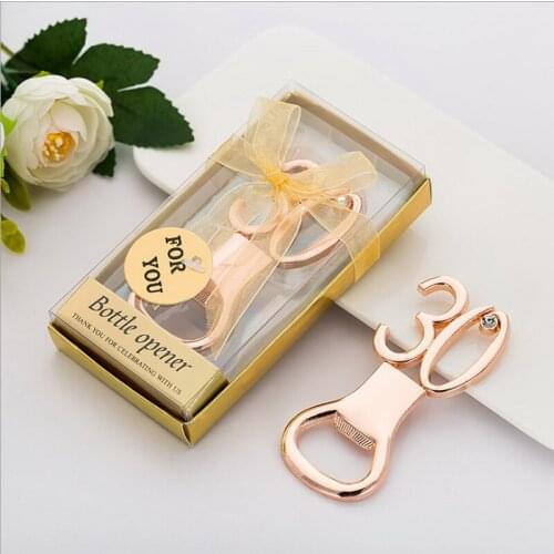 50PCS Rose Gold 30th Bottle Opener Digital 30 Beer Openers Wedding Birthday Party Return Gift For Guest