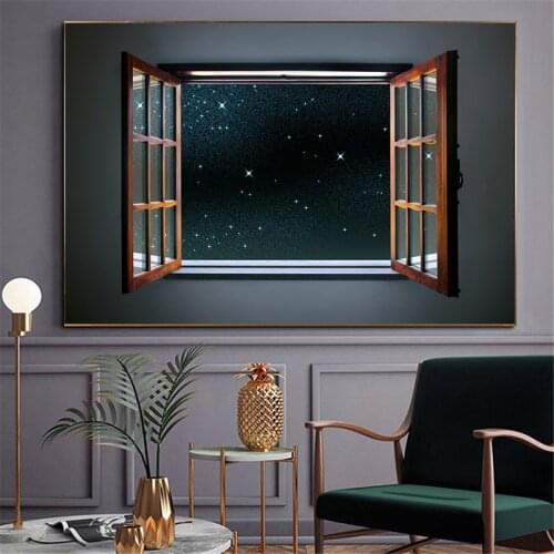 Abstract Window starry sky Canvas Paintings Wall Art Prints Poster Living Room Decor Decorative Paintings On The Wall Home Decor