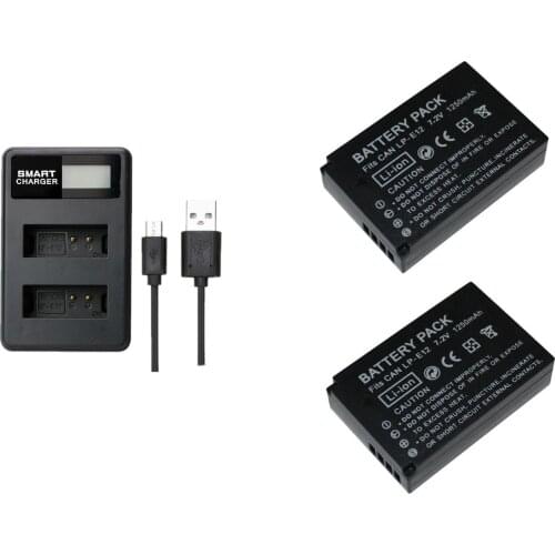 2 pcs 1200mAh LP-E12 LPE12 Battery With Dual Battery Charger for Canon M 100D Kiss X7 Rebel SL1 EOS M10 DSLR Camera accessories