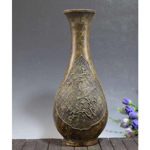 Antique QingDynasty copper vase,Magpie bottle,hand-carving crafts,Home Decoration,handmade crafts/Collection