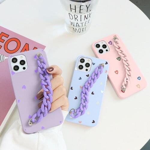Love Heart Wrist Chain Case For Xiaomi Mi Poco X3 NFC F3 Redmi Note 9 10 8 Pro 9s 10S 8T 5 7 9C 9T A3 11 9 SE 10T Lite TPU Cover