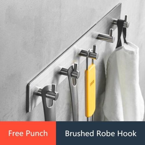 Bathroom Black Coat Hook Nail-free Robe Hook 304 Stainless Steel Brushed Wall Towel Hook Wall Mount Bathroom/Kitchen Accessories