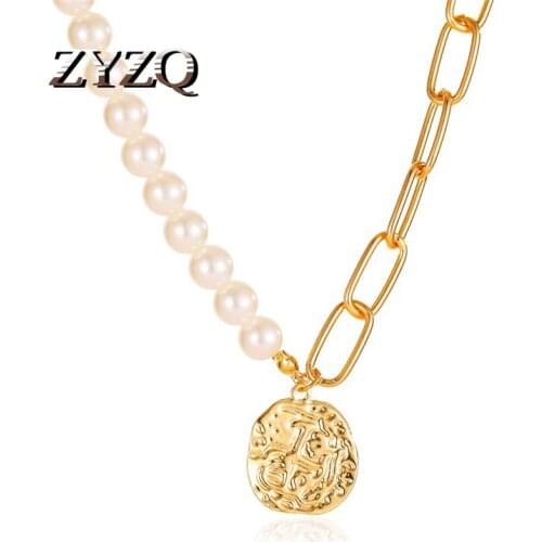 ZYZQ BOHO Imitation Pearl Choker Women Pendant Necklaces Chic Geometric Alloy Dangle For Female Party Jewelry Wholesale
