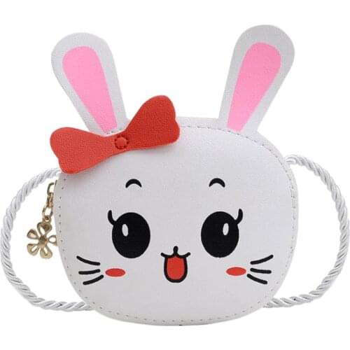 Kid Shoulder Bag, Cartoon Pack, Leather Rabbit Printed Bowknot Square Pocket, Zipper Messenger Bag