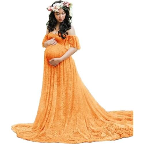 Maternity Long Wedding Dress Pregnancy Women Lace Short Sleeve Maxi Gown Pregnant Baby Shower Photo Shoot Photography Props New