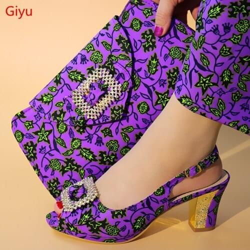 Doershow party Shoes and Bag Set African Sets 2019 purple Color Italian Shoe Bag Set Decorated with High Quality!HNI1-6