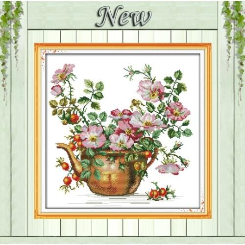The pottery vase flower home decor painting Cross Stitch DMC 14CT 11CT Counted printed on canvas Embroidery sets Needlework kits