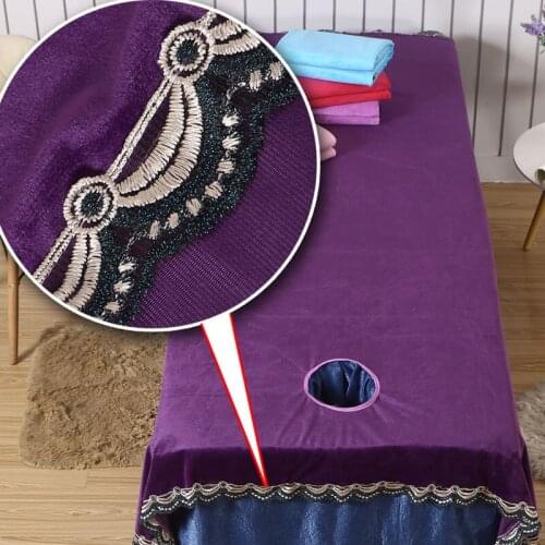 1Pcs Professional Fleece Cosmetic Salon Sheets SPA Massage Treatment Bed Table Cover Sheets Floral Borderied Anti-slip