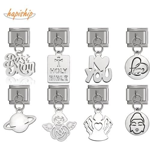 Hapiship 2018 9mm Width Original Daisy Bible Angle Love MOm High-end Charm Fit 9mm Bracelet Stainless Steel Jewelry Making DJ114