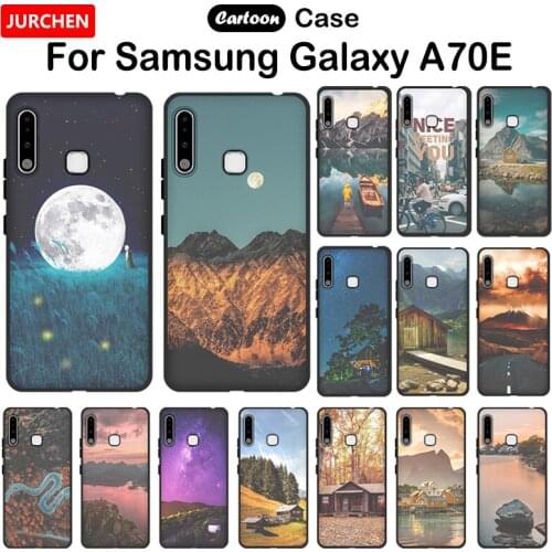 JURCHEN Silicone cover For Samsung Galaxy A70E Case Black Matte Soft back Cover For Samsung A70E A70 E Shell Landscape Pattern