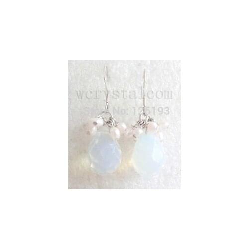 Teardrop Moonstone Faceted Earrings Dangle Pink Pearl