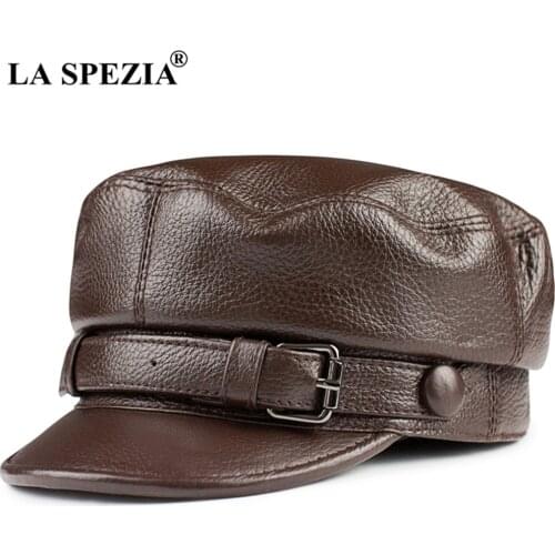 Genuine Leather Military Hat Men Women Beret Cowskin Vintage Autumn Winter Black Baker Boy Cap