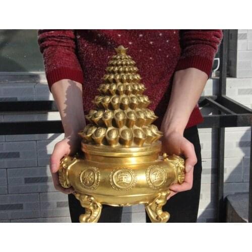 Chinese Folk Brass Copper Feng Shui Yuanbao Money Elephant Incense Burner Censer