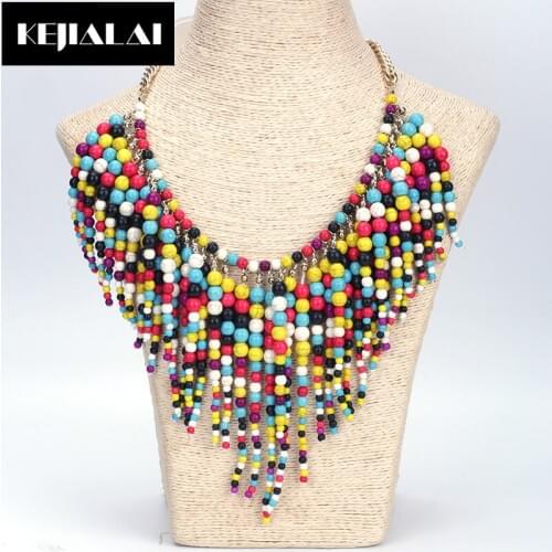 KEJIALAI Bohemian Style Design Women Torques Choker Necklace Hyperbole Alloy Maxi Crystal Beads Statement Necklace Fashion Gift