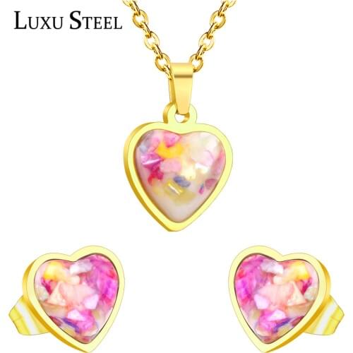 LUXUSTEEL Hot Sale Enamel Heart Shape Pendant Necklace Stainless Steel Jewelry Sets 2020 Collars Choker Accessories Party