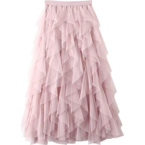 Beautiful Tutu Tulle Skirt Women Korean Fashion High Waist Pleated Skirt Female Sweet Long Maxi Skirt long skirt