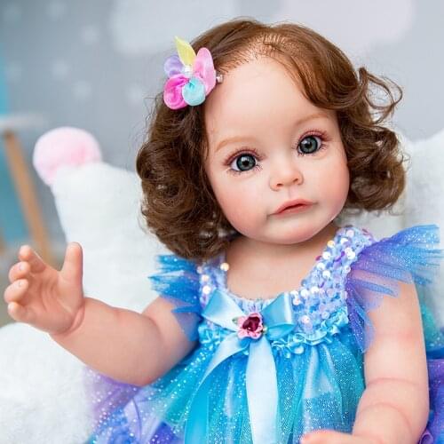 NPK 55CM Reborn Baby Girl Sue-Sue Princess Handmade Full Body Silicone Reborn Doll Rooted Hair Waterproof Toy for Girls