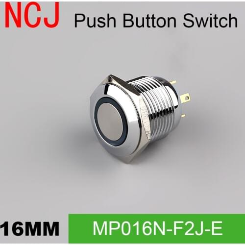 NCJ 16mm Metal Push Button Switch IP67 Momentary with led lamp copper 3A