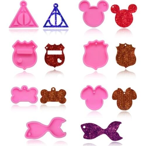 Mouse head shark epoxy resin keychain mold with holes DIY pet tag chocolate fudge silicone mold handmade jewelry pendant making