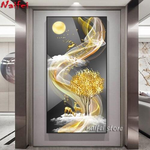 Diamond painting art DIY diamond Sets Full Embroidery kits,Big Size Elk Fortune Tree Pattern diamond mosaic Gift Wall Home Decor