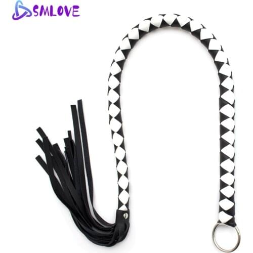 SMLOVE Sexy Fetish Flogger Whip For Couple Women Men Sex Flirting Spanking Accessories Black-Striped Leather Whip Sexy Shop