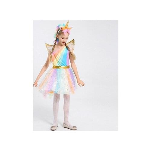 Unicorn Dresses Stage Show Rainbow Princess Dress For Girl Childrens Costumes Halloween Carnival day Cosplay Costume