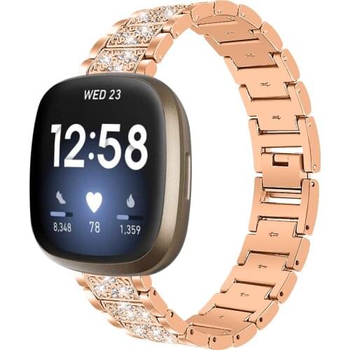 Diamond Wirst Strap For Fitbit Versa 3 Smart Watch Band Stainless Steel Metal Replaceable Bracelet For Fitbit Sense Correa Strap