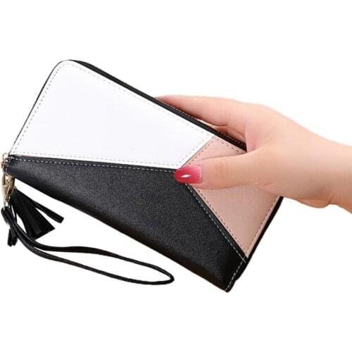 Luxury Color Block Tassel Design Credit Card Holder Women Long Wallet Coin Purse for Party Thin Key Bag Card Holders Mini Pouch