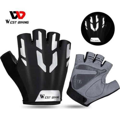 WEST BIKING Reflective Cycling Gloves Half Finger Men Women Breathable Anti-slip Bike Glove Touch Screen Summer Sports Gloves