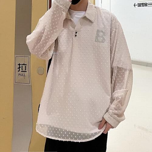 VERSMA Korean Chic Vintage Style Polka Dot Shirt Men Long Sleeve Summer Retro Transparent Shirt Men Stage Costumes For Singers