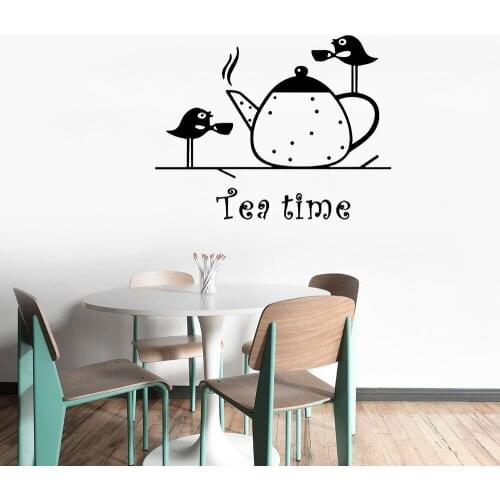 Always Tea Time Quote Vinyl Wall Decals Home Decor Kitchen Coffee Shop Art Mural Stickers Removable Wallpoof CX1766
