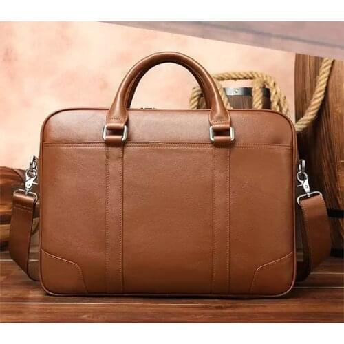 Vintage Leather Bag Mens Business Computer Handbag Large Capacity Business Business Briefcase Office Commuter Shoulder Bag