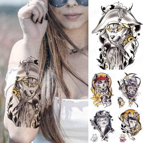 Waterproof Temporary Tattoo Sticker Pirate Captain Cat Flash Tattoos Patron Saint Old School Body Art Arm Fake Tatoo Women Men