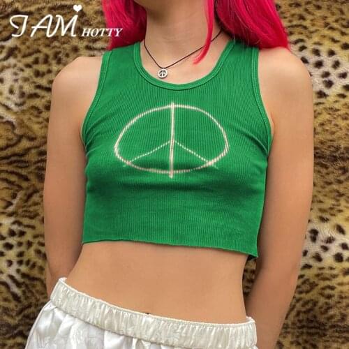 Geometric Printed Y2K Harajuku Camisole Women Sleeveless Casual Basic Cotton Crop Top Vintage Cute Tank Top Tee Summer Iamhotty