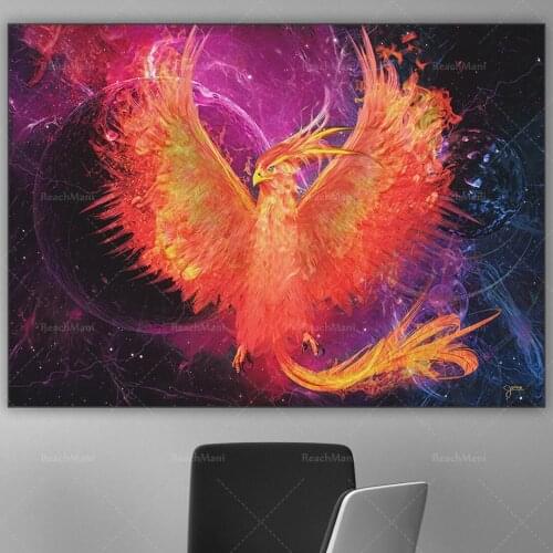 Phoenix Painting | Phoenix Rebirth Firebird Canvas Art Print | Mental Health Art | Printable Wall Art | Inspiring Bedroom Wall D