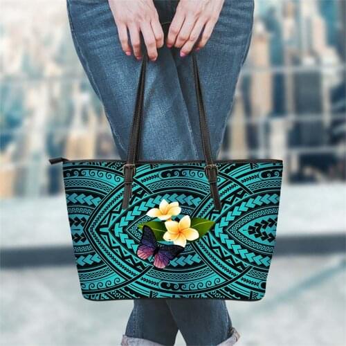 FORUDESIGNS High Quality Female Leather Totes Bag Polynesian Plumeria With Butterfly Print Large Capacity Women Messenger Sac