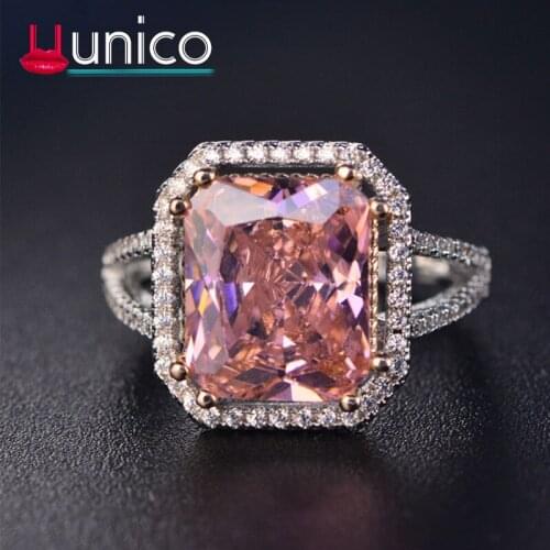UUNICO Europe and the United States hot ring ladies 8 square pink ring claws set with AAA+ zircon Valentines Day gift birthday